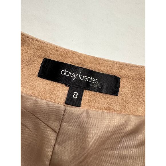 Daisy Fuentes Moda Suede Leather A-Line Skirt 8 Khaki Lined Side Zip Knee Length - Picture 3 of 6